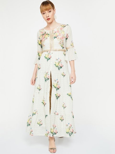 

Melange by Lifestyle Women Off-White & Beige Printed A-Line High-Slit Kurta