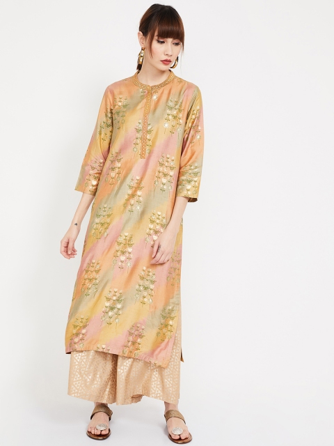 

Melange by Lifestyle Women Beige Printed Straight Kurta