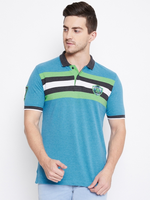 

Duke Men Blue Striped Polo Collar T-shirt