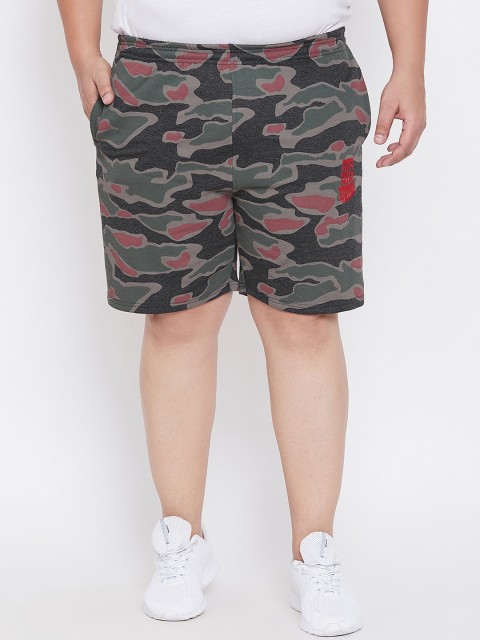 

bigbanana Plus Size Men Green Brown Printed Antimicrobial Sports Shorts