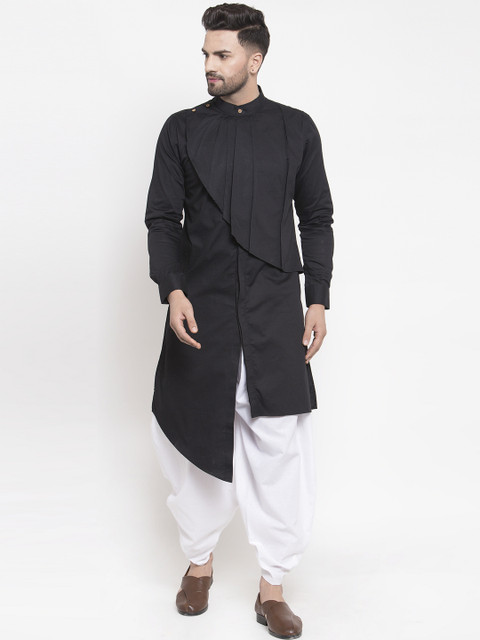 

Zotw Men Black Solid Straight Asymmetric Kurta