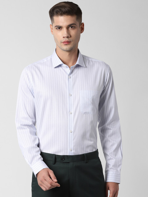 

Peter England Men White & Blue Regular Fit Striped Formal Shirt