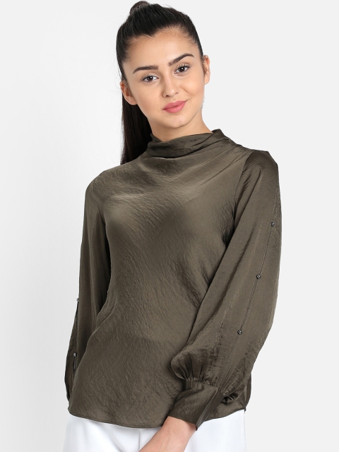 

COVER STORY Women Olive Brown Solid Top