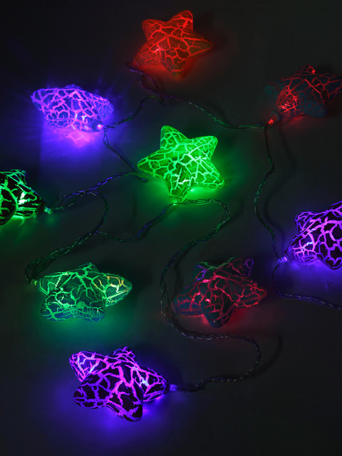 

TAYHAA Set of 2 LED Blue Red Textured Handcrafted Wall or Ceiling Crinkled Star Shaped String Lights
