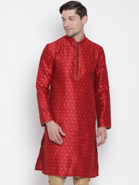 

VASTRAMAY Men Maroon & Gold-Coloured Woven Design Straight Kurta