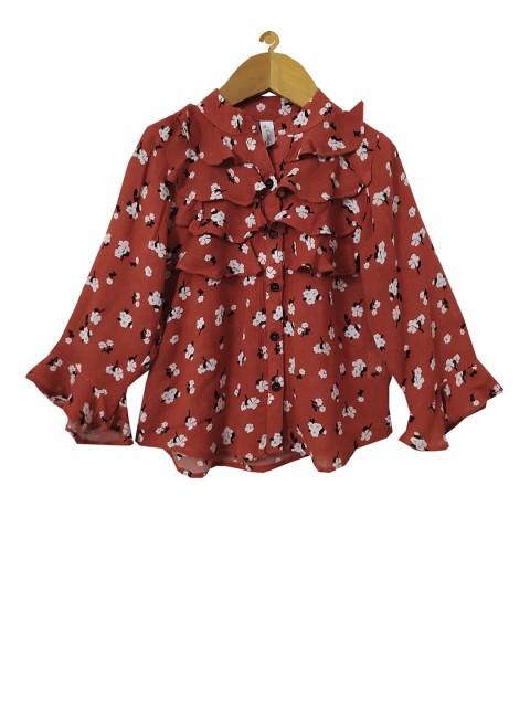 

KiddoPanti Girls Red Printed Shirt Style Top