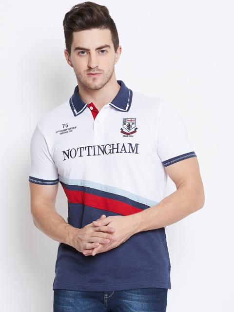 

Duke Men White Colourblocked Polo Collar T-shirt