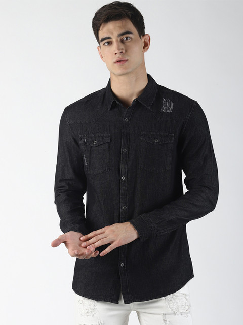 

Blue Saint Men Black Slim Fit Solid Casual Denim Shirt