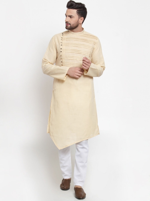 

TREEMODA Men Beige Solid Linen Kurta with Pyjamas