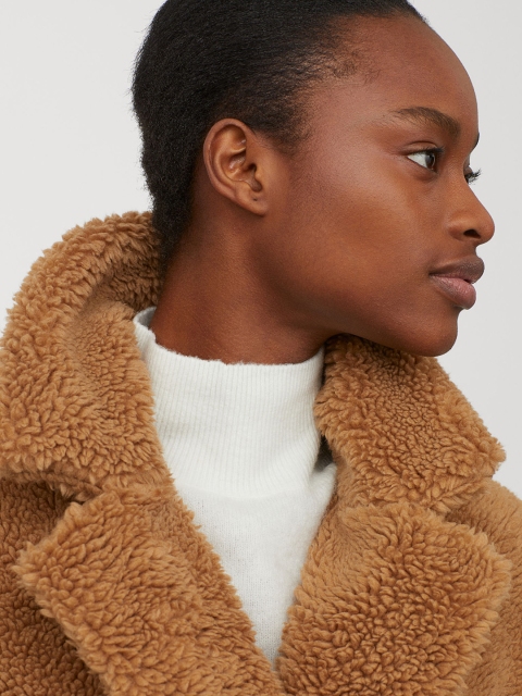 

H&M Women Beige Pile Coat
