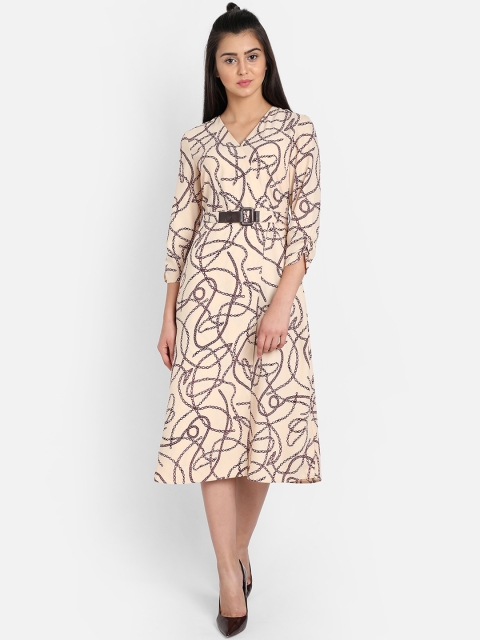 

COVER STORY Women Beige & Maroon Printed Wrap Dress