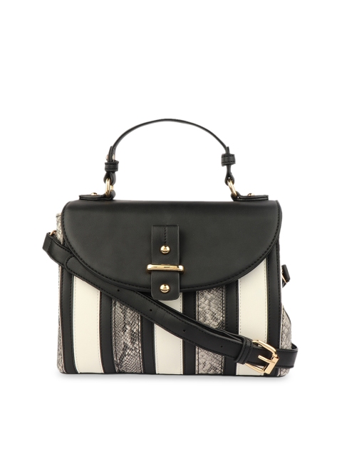 

URBANE Black & Off-White Snake Skin Printed Satchel