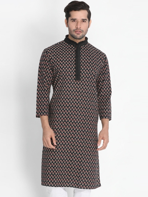 

VASTRAMAY Men Black & Red Printed Straight Kurta