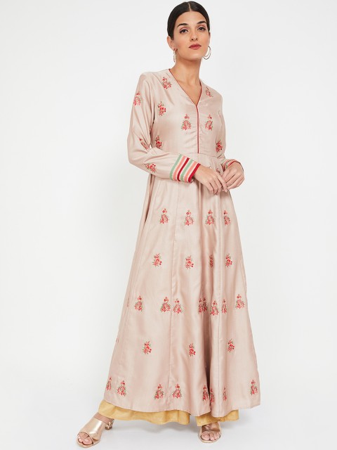 

Melange by Lifestyle Women Beige & Red Embroidered A-Line Kurta