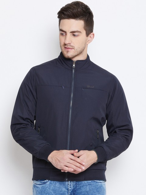

Duke Men Navy Blue Solid Bomber Jacket
