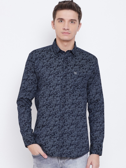 Duke Men Navy Blue Regular Fit Printed Casual Shirt