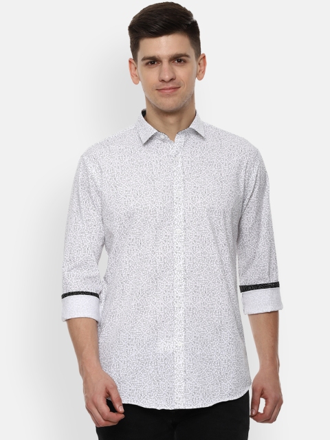 

V Dot Men White & Blue Slim Fit Printed Casual Shirt
