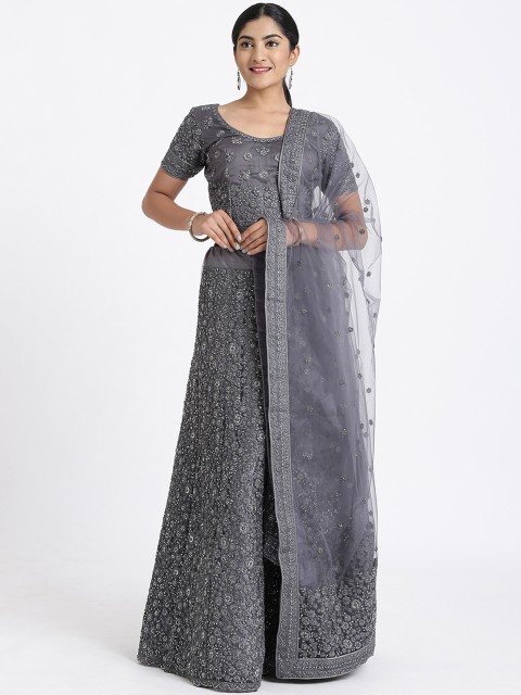 

Koskii Grey Embellished Semi-Stitched Lehenga & Blouse with Dupatta