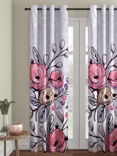 

ROMEE Grey Single Printed Black Out Door Curtain