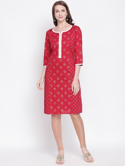 

RANGMANCH BY PANTALOONS Women Red Printed Straight Kurta