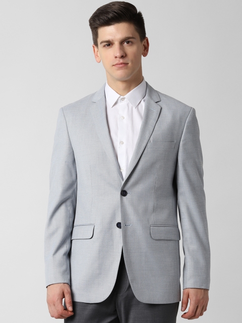 

Peter England Men Grey Self-Design Single-Breasted Slim-Fit Blazer