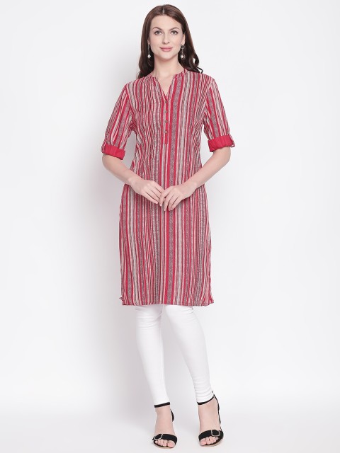 

RANGMANCH BY PANTALOONS Women Red & White Striped Straight Kurta