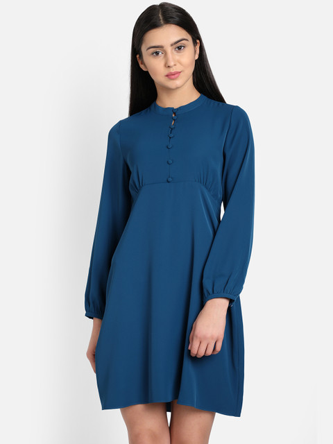 

COVER STORY Women Solid Teal Blue Fit and Flare Dress