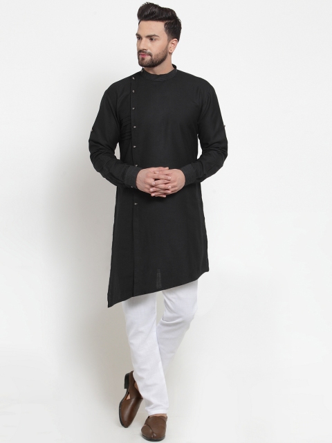 

TREEMODA Men Black Solid Linen Kurta with Churidar