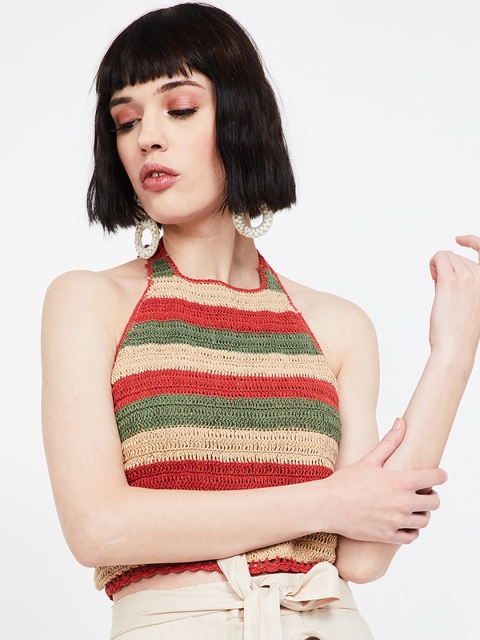 

Ginger by Lifestyle Women Red Striped Crop Top