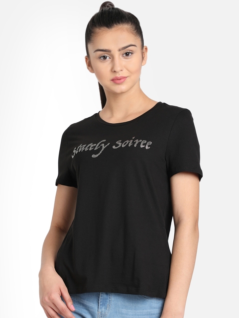 

COVER STORY Women Black Printed Round Neck T-shirt