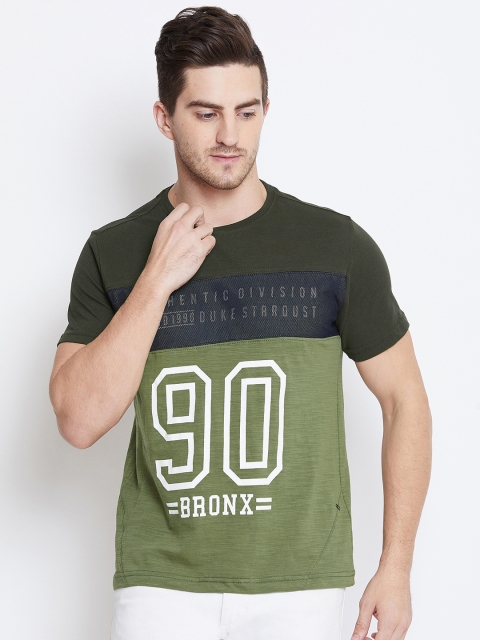 

Duke Men Olive Green Printed Round Neck T-shirt