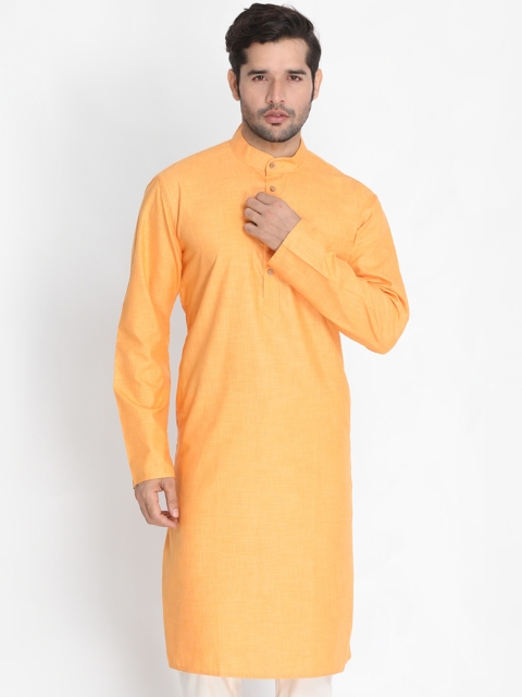 

VASTRAMAY Men Orange Solid Straight Kurta