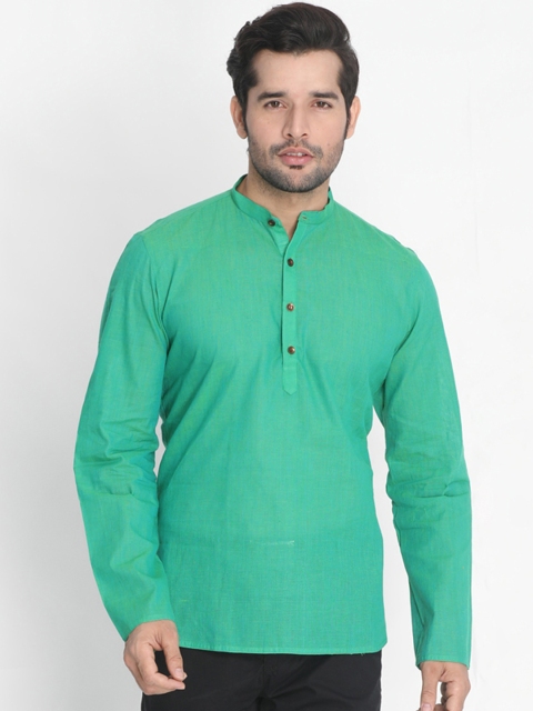 

VASTRAMAY Men Green Solid Straight Kurta