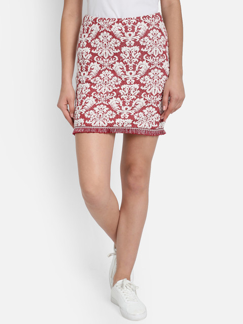 

COVER STORY Women Maroon & White Self-Designed Skirt