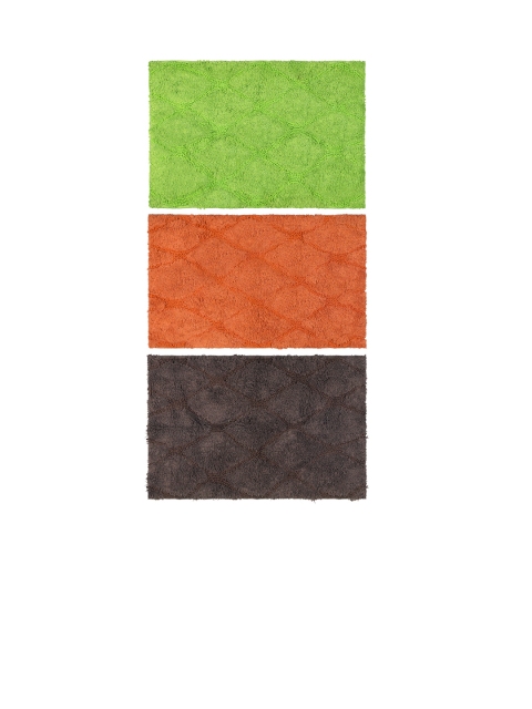 

Story@home Set of 3 Solid Cotton No-Shredding Doormats, Orange
