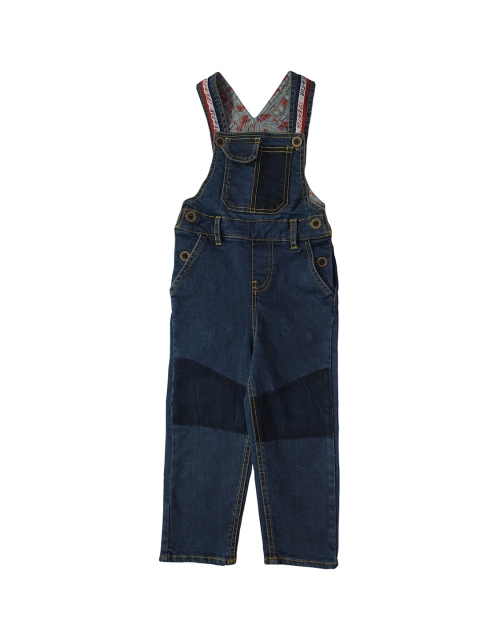 KiddoPanti Boys Blue Solid Pure Cotton Denim Dungaree