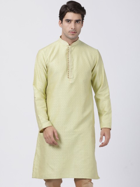 

VASTRAMAY Men Green Woven Design Straight Kurta