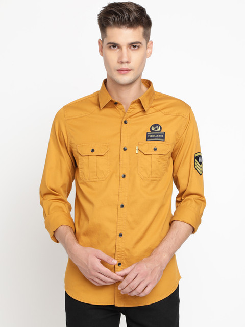 

TED HARBOR Men Mustard Yellow Slim Fit Solid Casual Shirt
