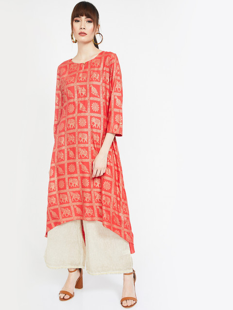 

Melange by Lifestyle Women Orange & Gold-Toned Printed A-Line Kurta