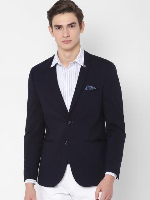 Allen Solly Men Navy Blue Solid Single-Breasted Slim-Fit Blazer