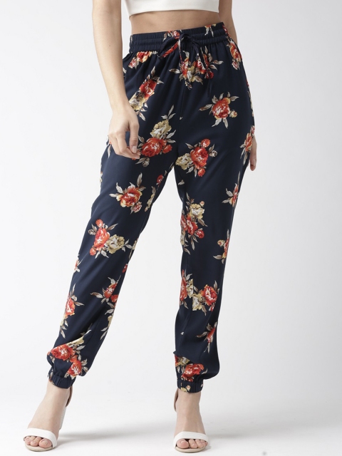 

QUIERO Women Navy Blue & Red Tapered Fit Printed Joggers