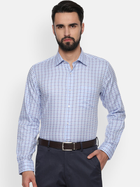 

Van Heusen Men Blue & White Regular Fit Checked Formal Shirt