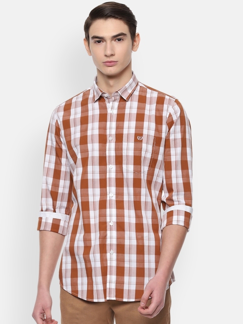 Van Heusen Sport Men Brown & White Slim Fit Checked Casual Shirt