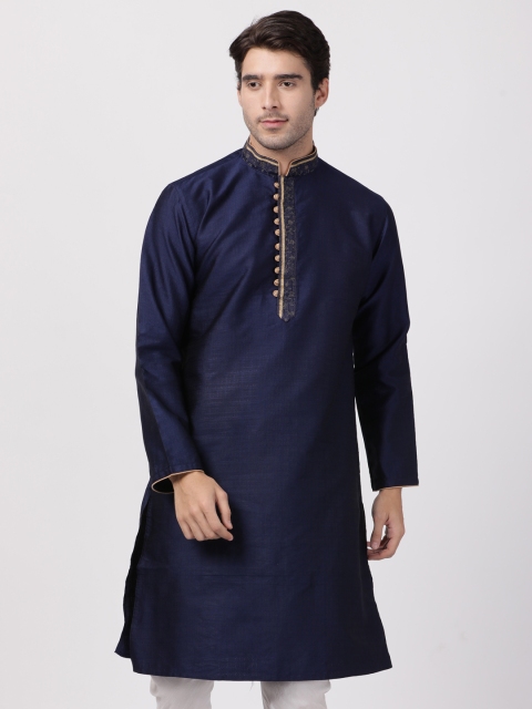 

VASTRAMAY Men Navy Blue Solid Straight Kurta