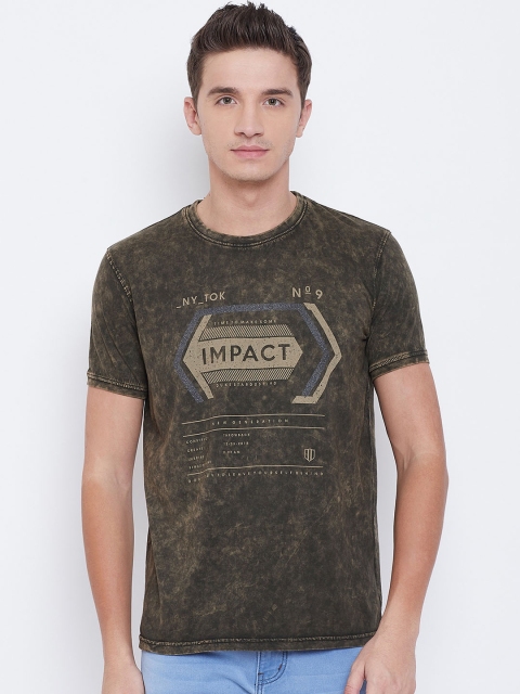 

Duke Men Olive Green Printed Round Neck T-shirt