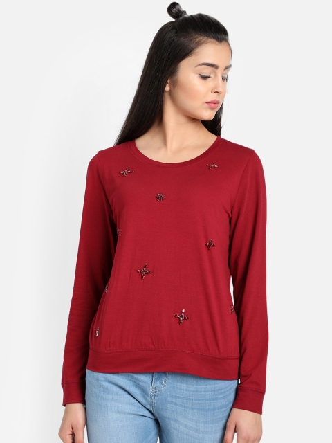 

COVER STORY Women Maroon Embellished Regular Top