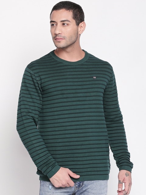 

BYFORD by Pantaloons Men Green & Black Striped Pullover Sweater