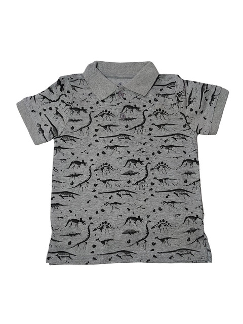 

KiddoPanti Boys Grey Printed Polo Collar T-shirt