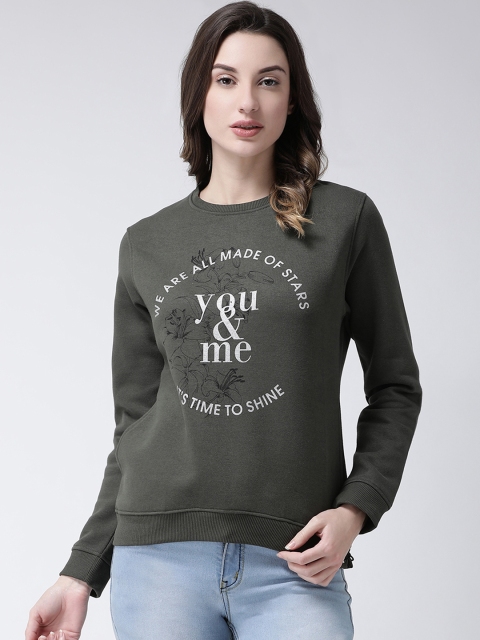 

Club York Women Olive Green & Off-White Printed Sweatshirt