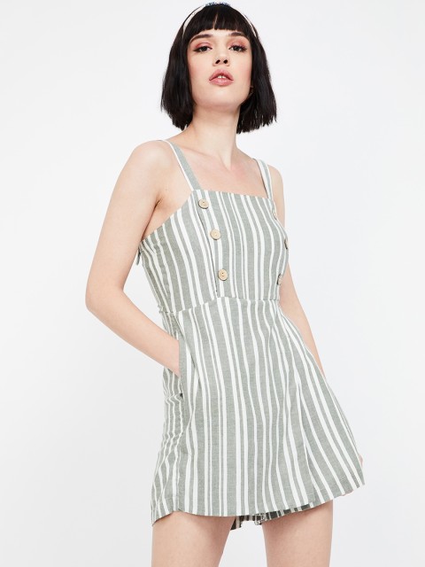 

Ginger by Lifestyle Women Green & White Striped Playsuit